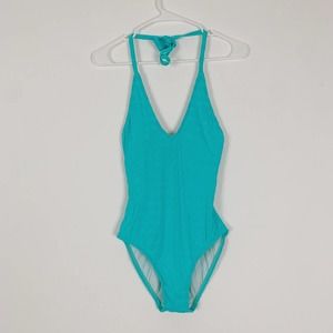 La Blanca By Rod Beattie Turquoise Dotted Halter One Piece Swimsuit